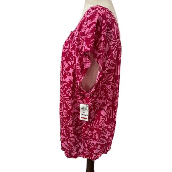 Style & Co Printed Square Neck Top in Sangria Wine Floral Hibiscus Size 3X - Picture 3 of 5